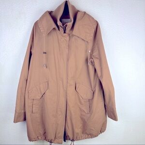 DEREK LAM 10 CROSBY Brown Khaki Coat. Zip snap front 4 Pockets. Lined. Collar